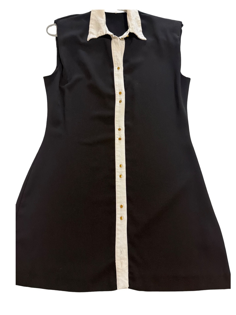Zara Black Sleeveless Shift Dress with Cream Collar and Placket